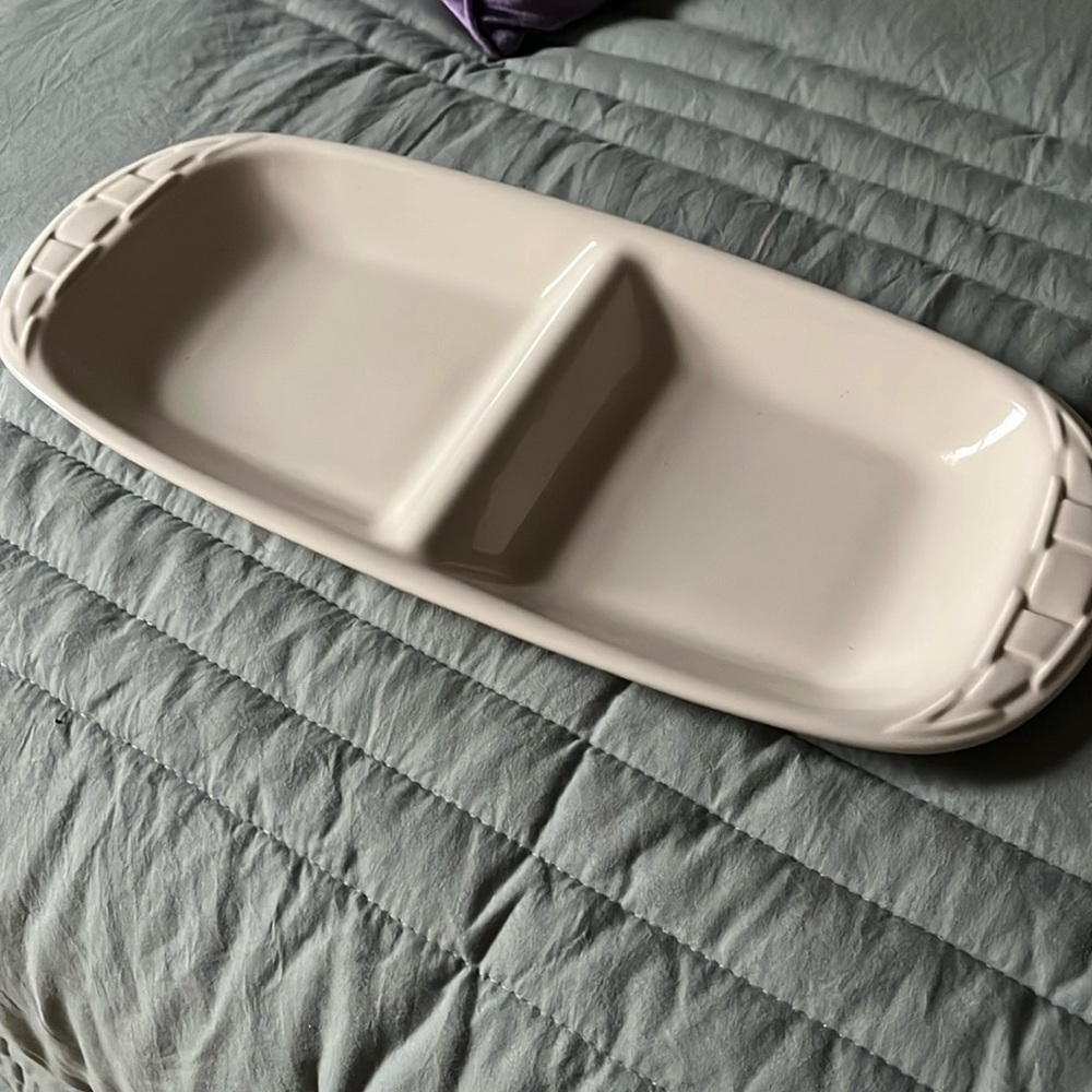 Longaberger Ivory Woven traditions divided vegetable dish - discontinued.